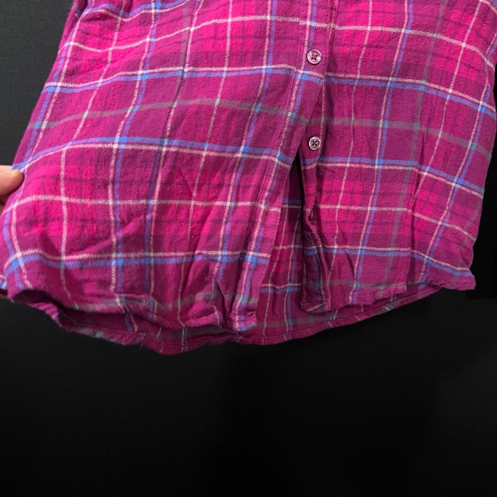 Op Ocean Pacific Women's Small 3/5 Pink & Gray Plaid Lightweight Flannel‎ Shirt - Picture 6 of 12